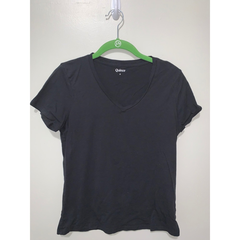 Quince Black Cotton Modal V-Neck Tee Short Sleeve T-Shirt Size Small